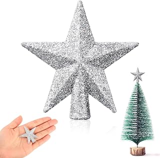 Hanaive Christmas Tree Topper Mini Star Small Treetop for Christmas Tree Star Ornaments Decorative for Home Xmas Holiday Party(Silver,1.77 Inch,Glitter)