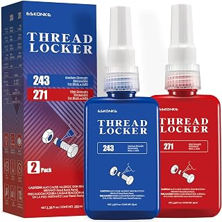 2 Pack Thread Locker Blue 243 (Removable) + Red 271 (Permanent) | Lock Tight &amp; Seal Metal Screw/Bolts/Nuts - Medium &amp; High Strength Prevents Fasteners Loosening/Corrosion