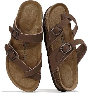 Project Cloud Summer Sandals for Women Genuine Leather Slide Women 100% Natural Cork Footbed Women Slide Sandals with Strap Women Sandals Comfortable Spring Break Clothes Women Footwear (Lian)
