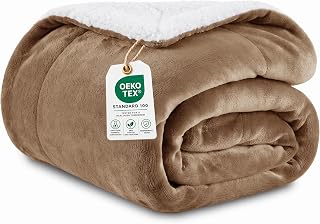 Oxford Homeware Sherpa Fleece Throw Blanket Camel Beige Queen 200x240 cm