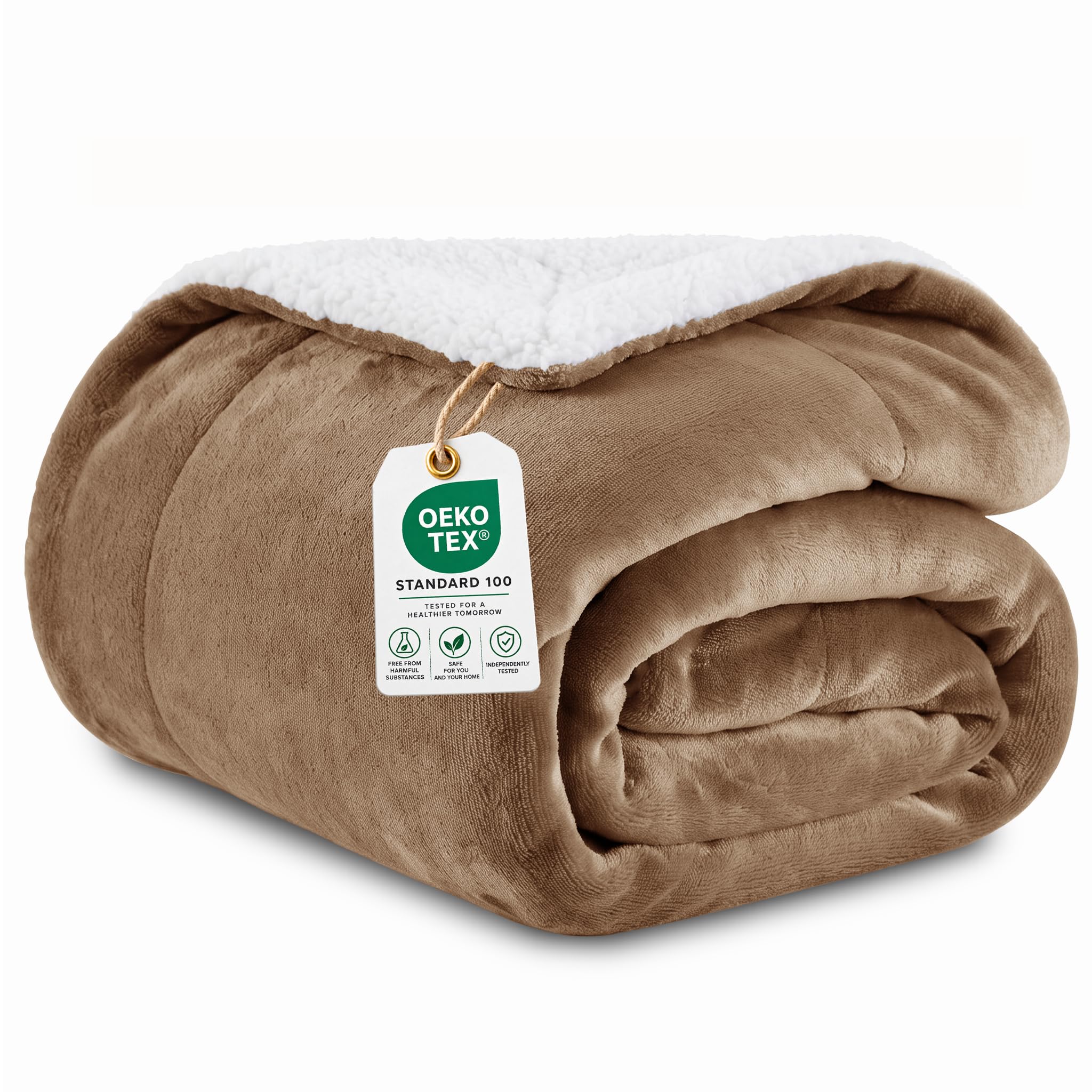 Oxford Homeware Sherpa Fleece Throw Blanket Camel Beige Queen 200x240 cm