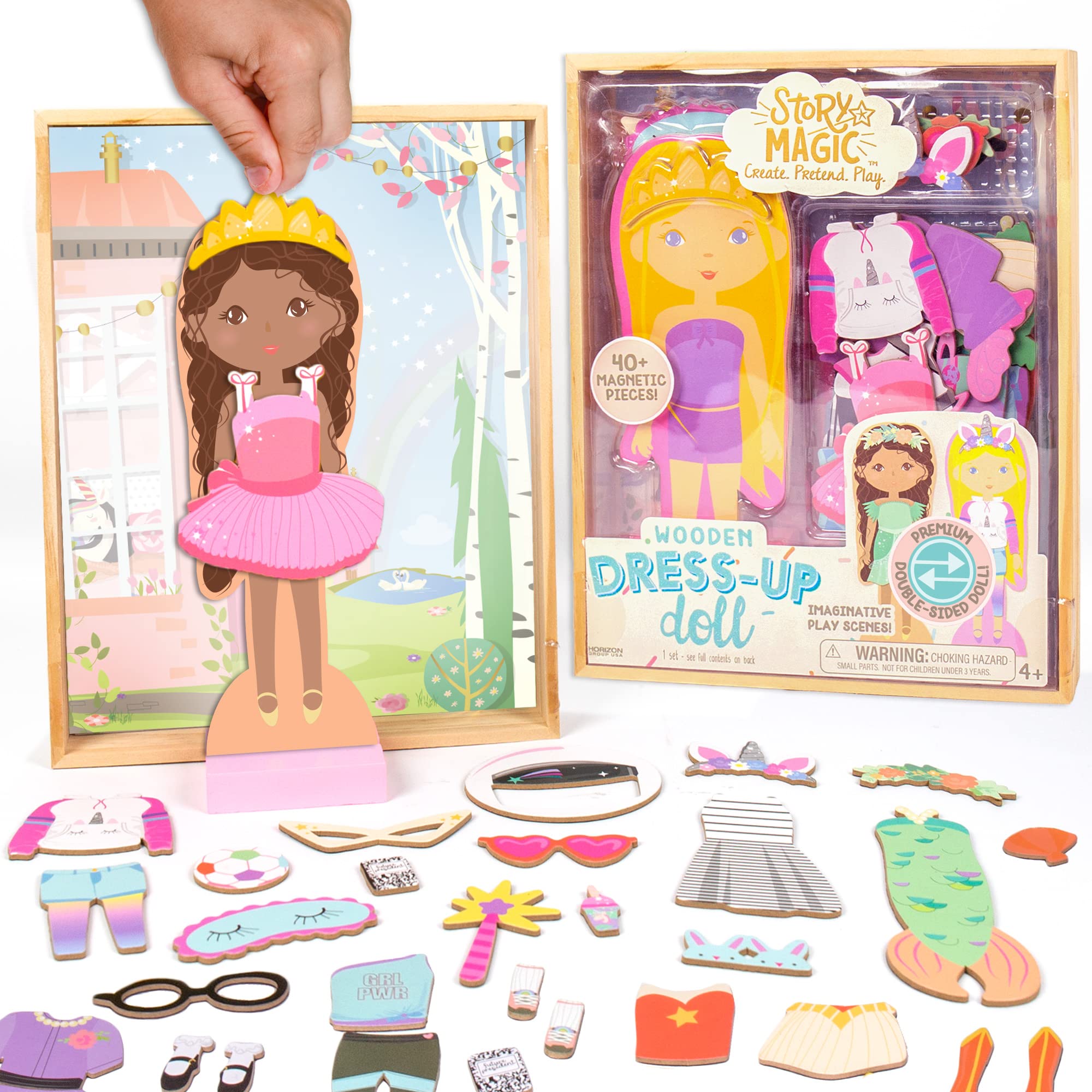 Story Magic Wooden Dress-Up Doll by Horizon Group USA, Dress Up Magnetic Wood Do
