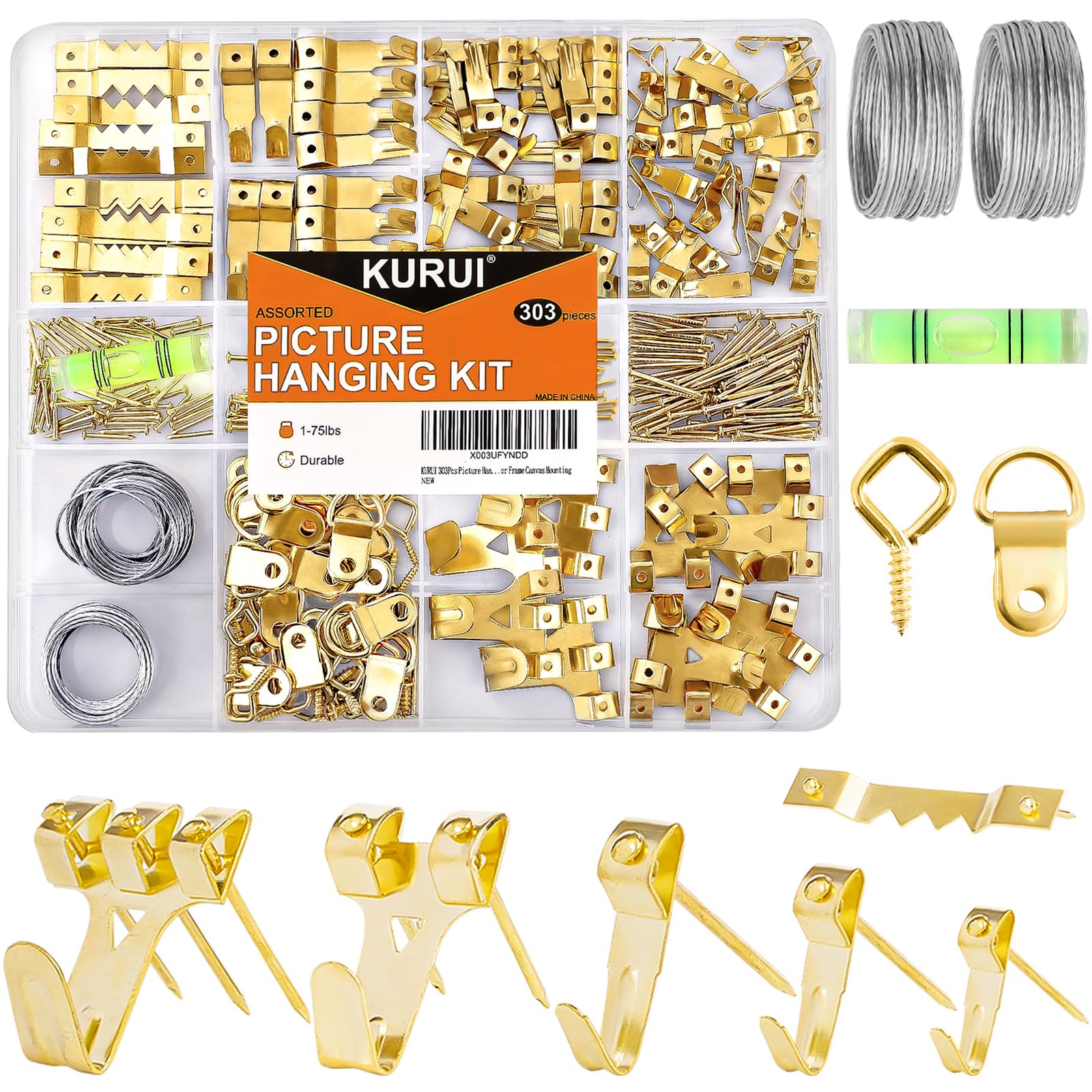 KURUI 303Pcs Picture Hanging Kit, Picture Hangers Assorted Kit with Heavy Duty P