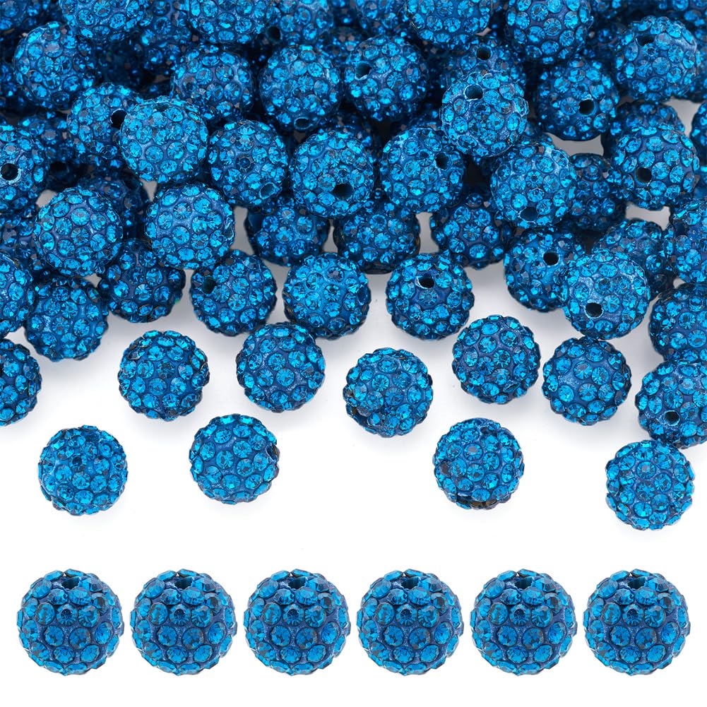 100pcs 10mm Polymer Clay Beads Round Beads with Sparkling Rhinestones for Bracel