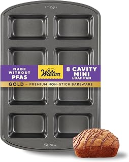 Wilton Gold Non-Stick Mini Loaf Pan, Made Without PFAS, 8-Cavity | Non-Stick Steel with Scratch-Resistant Coating, Resists Warping, Dishwasher Safe, Perfect for Mini Breads & Pound Cakes