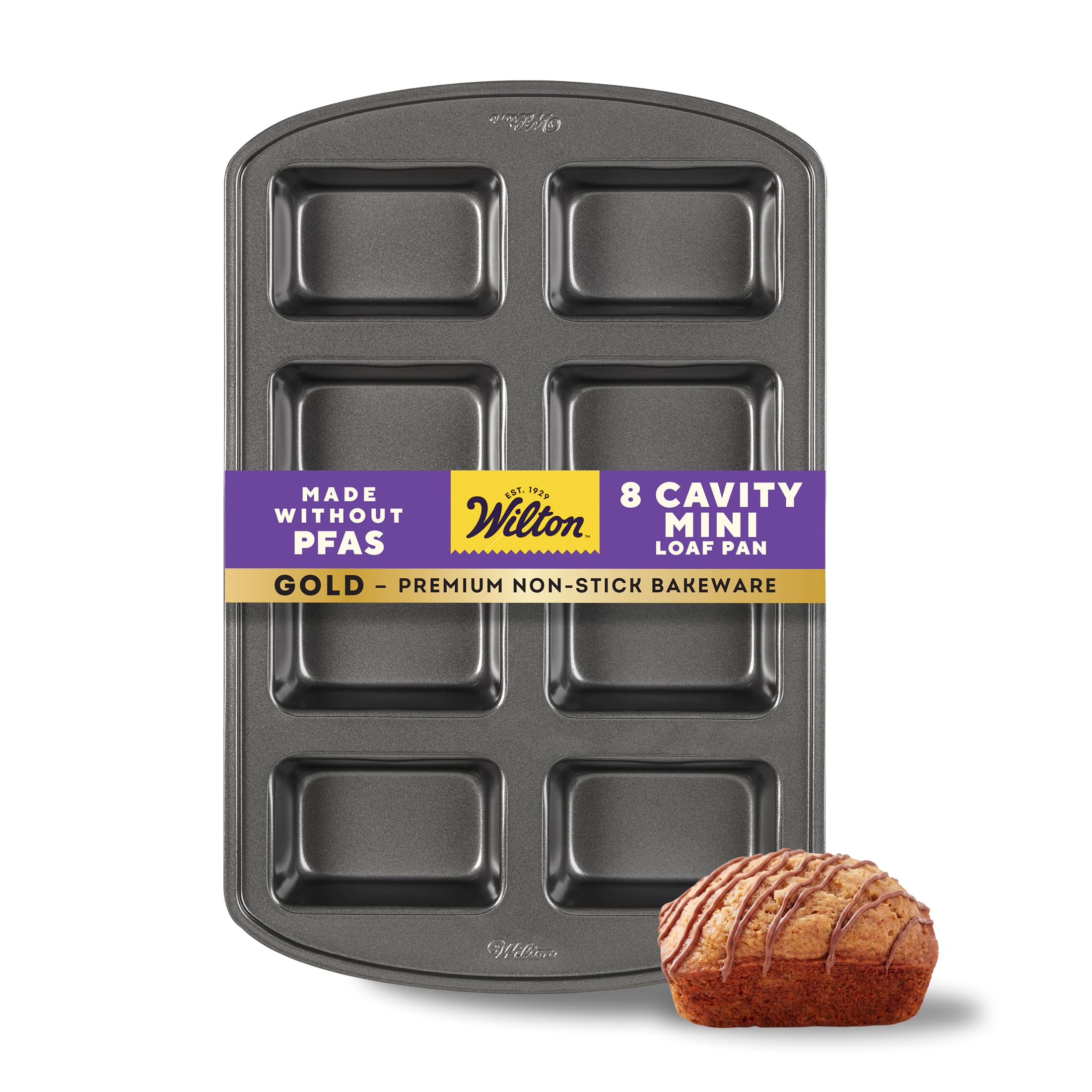Wilton Gold Non-Stick Mini Loaf Pan, Made Without PFAS, 8-Cavity | Non-Stick Ste