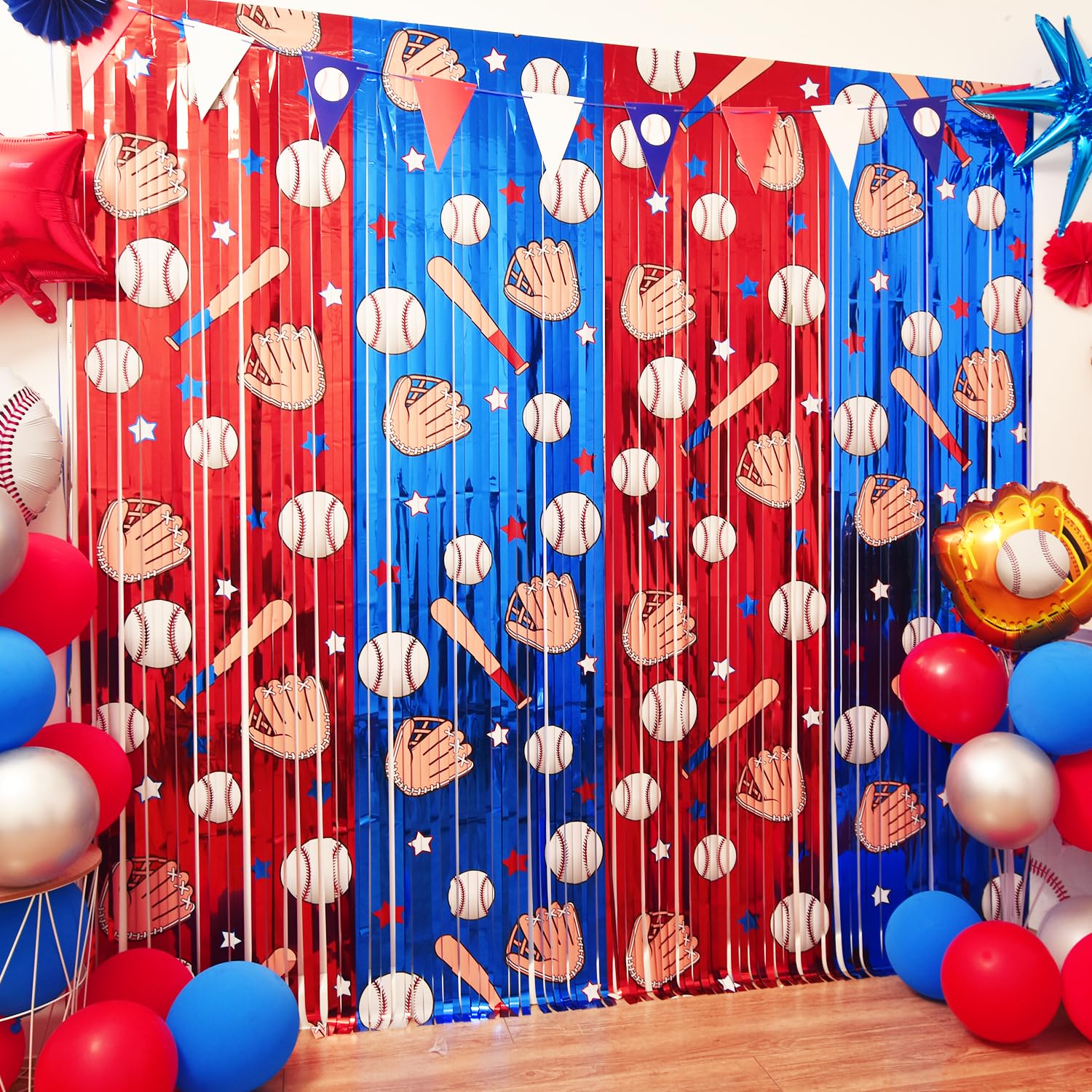 Baseball Party Decorations, 2 Pack Baseball Birthday Party Photo Booth Prop, Red