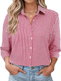 LOMON Womens Long Sleeve Button Down Shirts Casual Loose Fit Cotton Collared Blouses