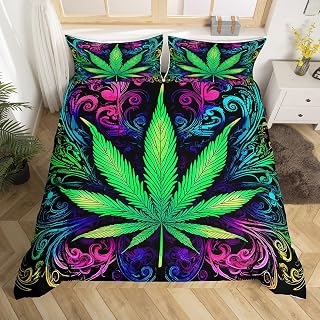Feelyou Marijuana Weed Leaf Duvet Cover Set Twin Size 3Pcs