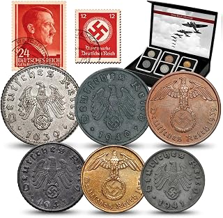 IMPACTO COLECCIONABLES | Set of 6 Authentic WWII German Coins (1936–1945) – Third Reich Historical Memorabilia Collection in Luxury Display Box – Expertly Verified with Certificate of Authenticity