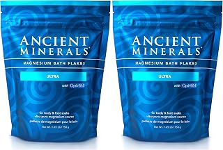 Ancient Minerals Magnesium Bath Flakes Ultra with OptiMSM – Pure Zechstein Magnesium Chloride and Organic Sulfur Bath Salts, Soothing Mineral Soak for Skin & Body, 1.65 lb (Pack of 2)