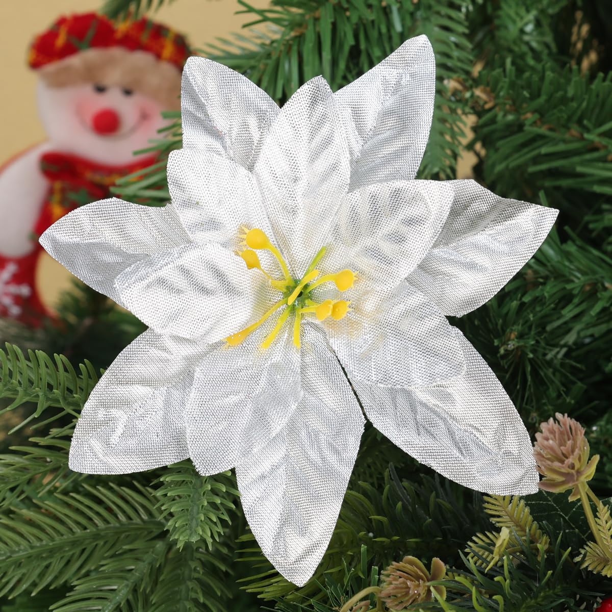 5 Pieces Christmas Artificial Flowers Large Size Velvet Fabric Hanging Christmas