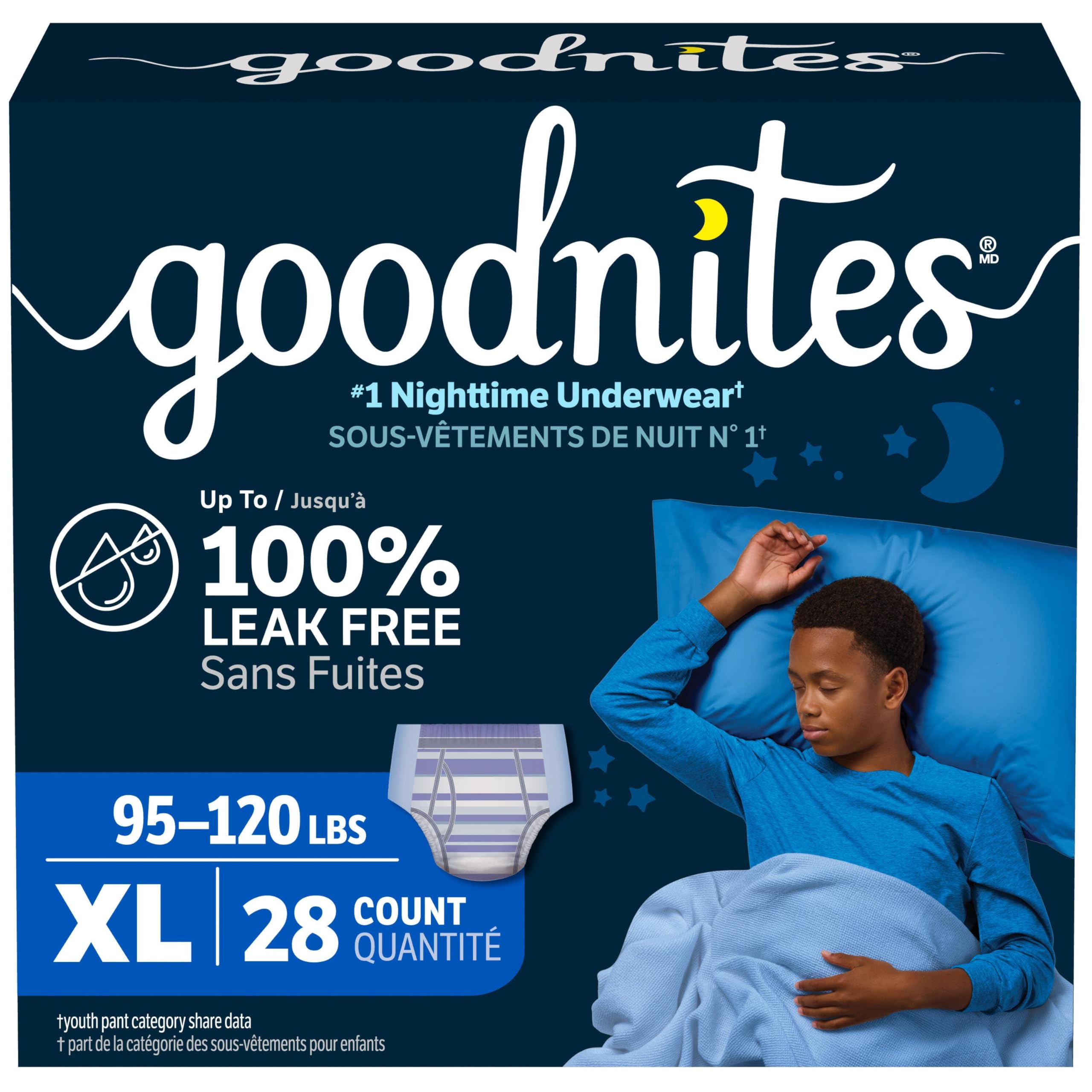 GoodNites Boys' Bedwetting Underwear, Extra Large, 28 Ct, 95-140+ lbs | Unbeatab
