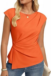 GRACE KARIN Summer Tops for Women Short Sleeve Round Neck Casual Ruched Tunic Blouse Work Shirt