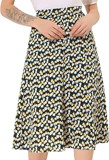 Allegra K Women's Floral Midi Skirt Elastic Waist A-Line Casual Print Skirt