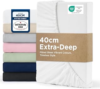 Bedsure Small Double Fitted Sheet - 40cm Pocket, White, 122x190cm