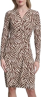DKNY Vestido de manga larga con cuello cruzado para mujer