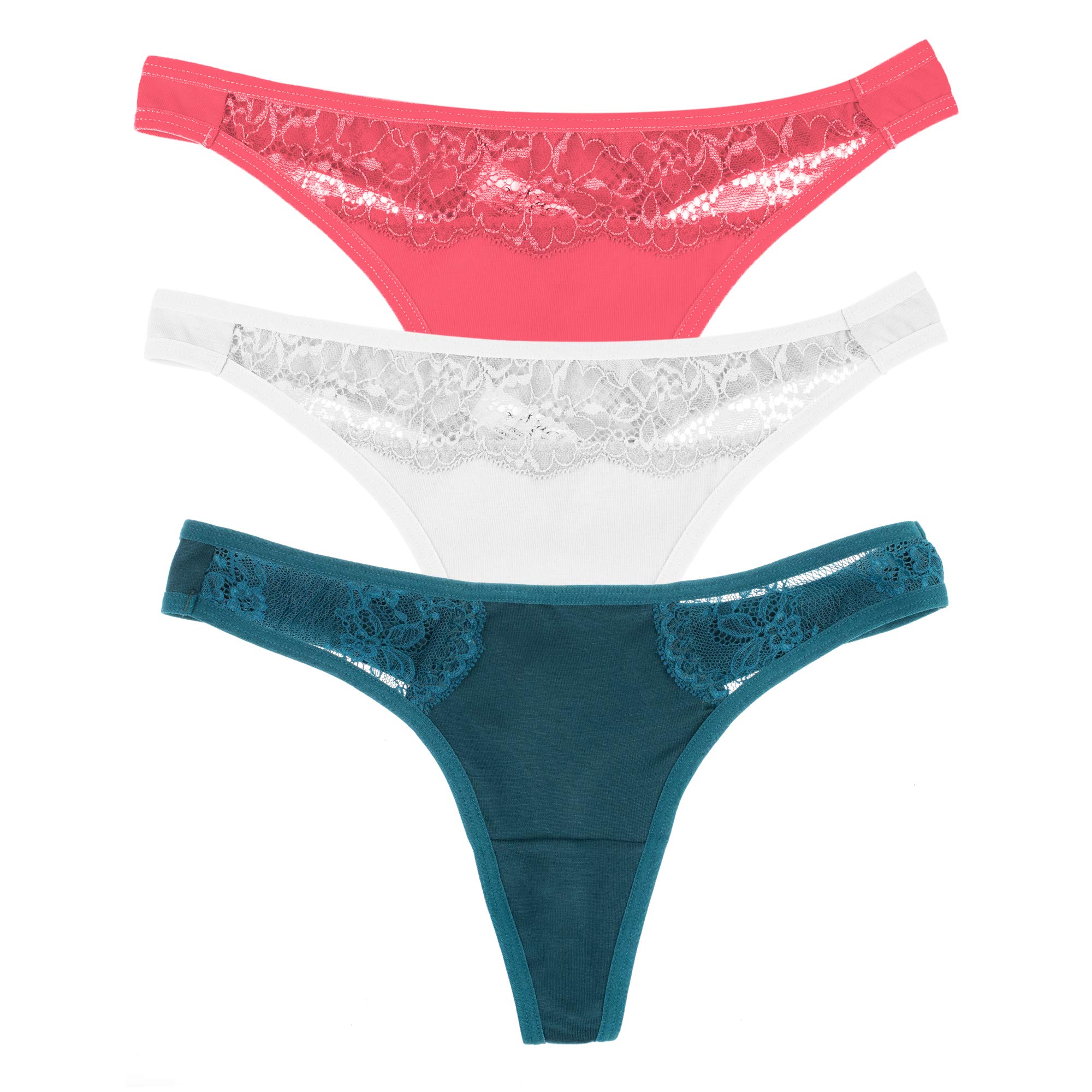 Magi Women's Cotton Thong with Lace Underwear Made in EU Set of 3