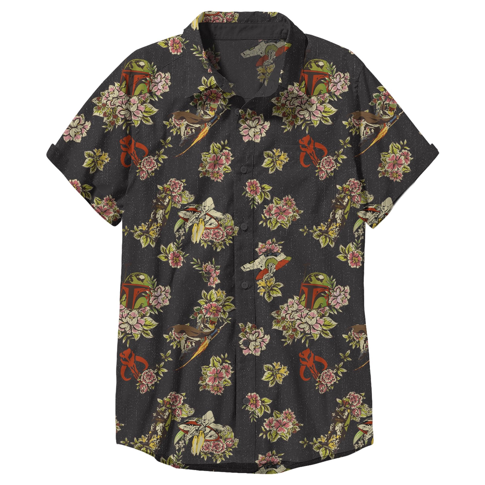 Star Wars Men's Button Down Shirt Boba Fett Floral Button Down Shirt (Pack of 1)