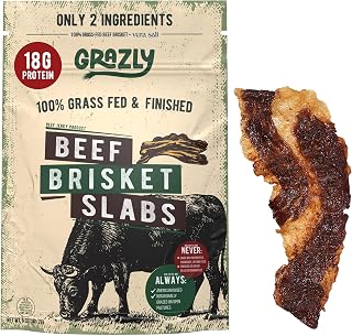 Grazly Beef Brisket Slab - Steakhouse Quality, 5 oz Bag | Soft & buttery, grass-fed & finished, only meat & salt, high-protein carnivore snack, made from 1 lb raw brisket