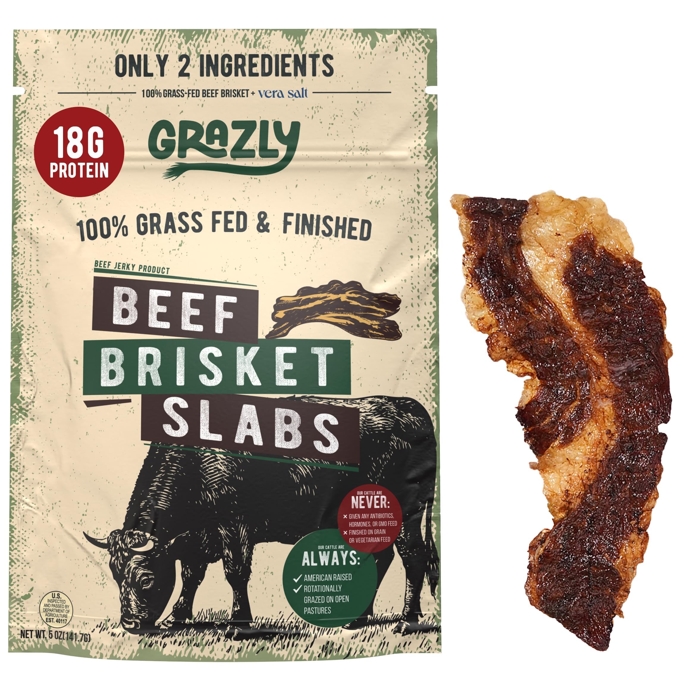 Grazly Beef Brisket Slab - Steakhouse Quality, 5 oz Bag | Soft & buttery, grass-