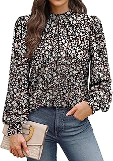WIHOLL Long Sleeve Shirts for Women Mock Neck Tops Pleated Front Blouses Dressy Casual Spring Fall Clothes 2026 Fashion
