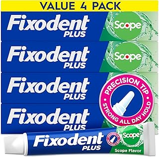 Fixodent Plus Scope Denture Adhesive Cream, Mint, 2.0 oz (4-Pack) – Strong False Teeth Glue