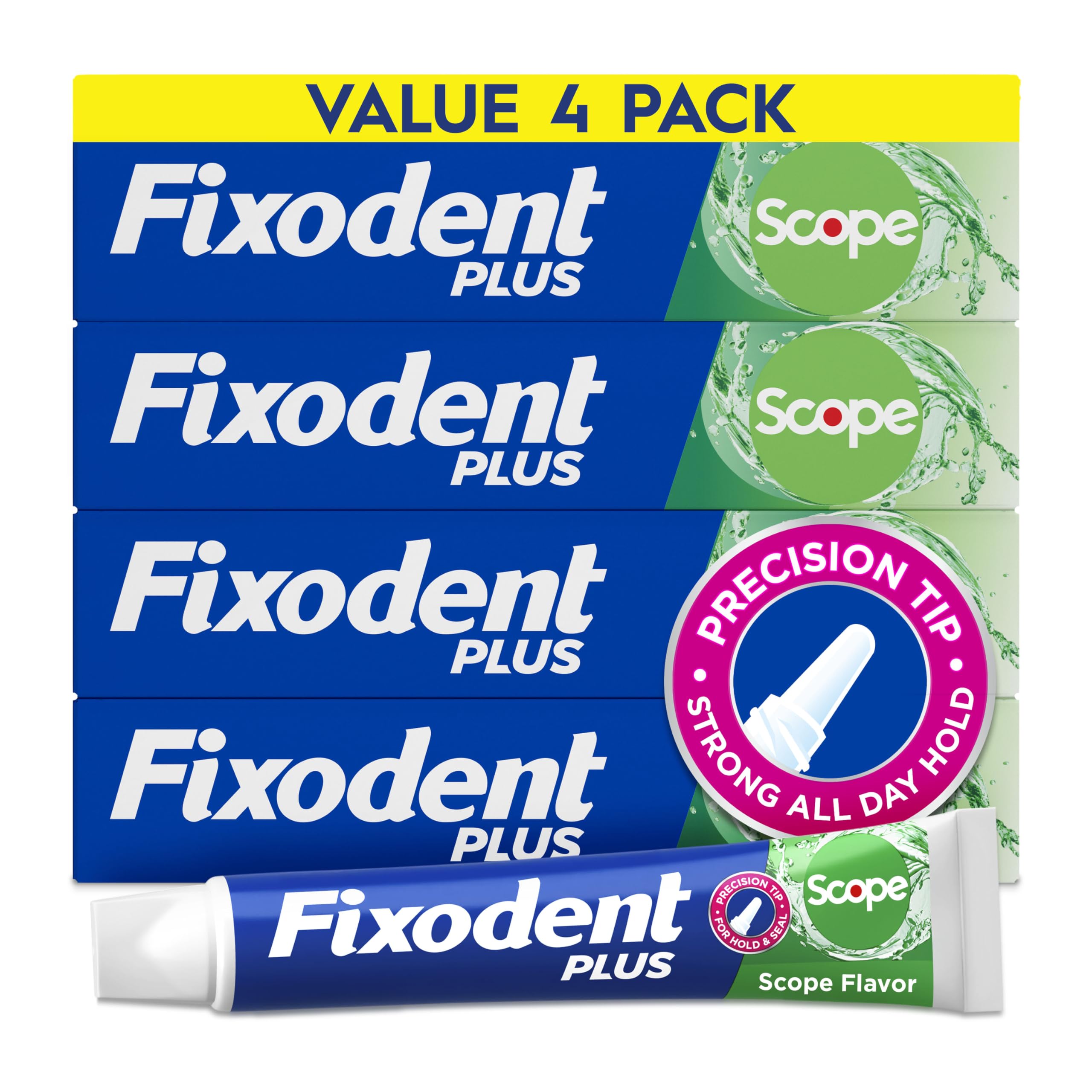 Fixodent Plus Scope Denture Adhesive Cream, Mint, 2.0 oz (4-Pack) – Strong False