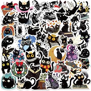 50 Pcs Black Cat Stickers Funny Black Cat Stickers for Water Bottle Laptop Phone Computer Motorcycle Snowboard Travel Case Gifts for Women Men