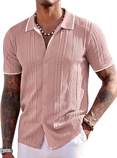 COOFANDY Mens Casual Shirt Short Sleeve Waffle Knit Shirt Wrinkle Free Summer Beach Top