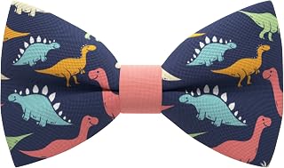 BOW TIE HOUSE メンズ ボウタイ プレタイ形状 クリップオン ボウタイ 無地 メンズ フォーマルウェア 子供、男の子、幼児用 あらゆる年齢の蝶ネクタイ, 01 Blue Dino, M - (6-18 yrs., schoolers, teens)
