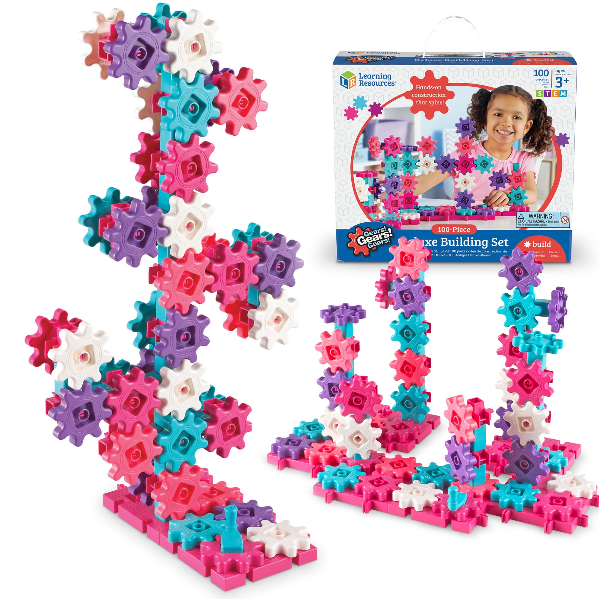 Learning Resources LER9162P Gears 100Piece Deluxe Building Set-Pink | STEM Build