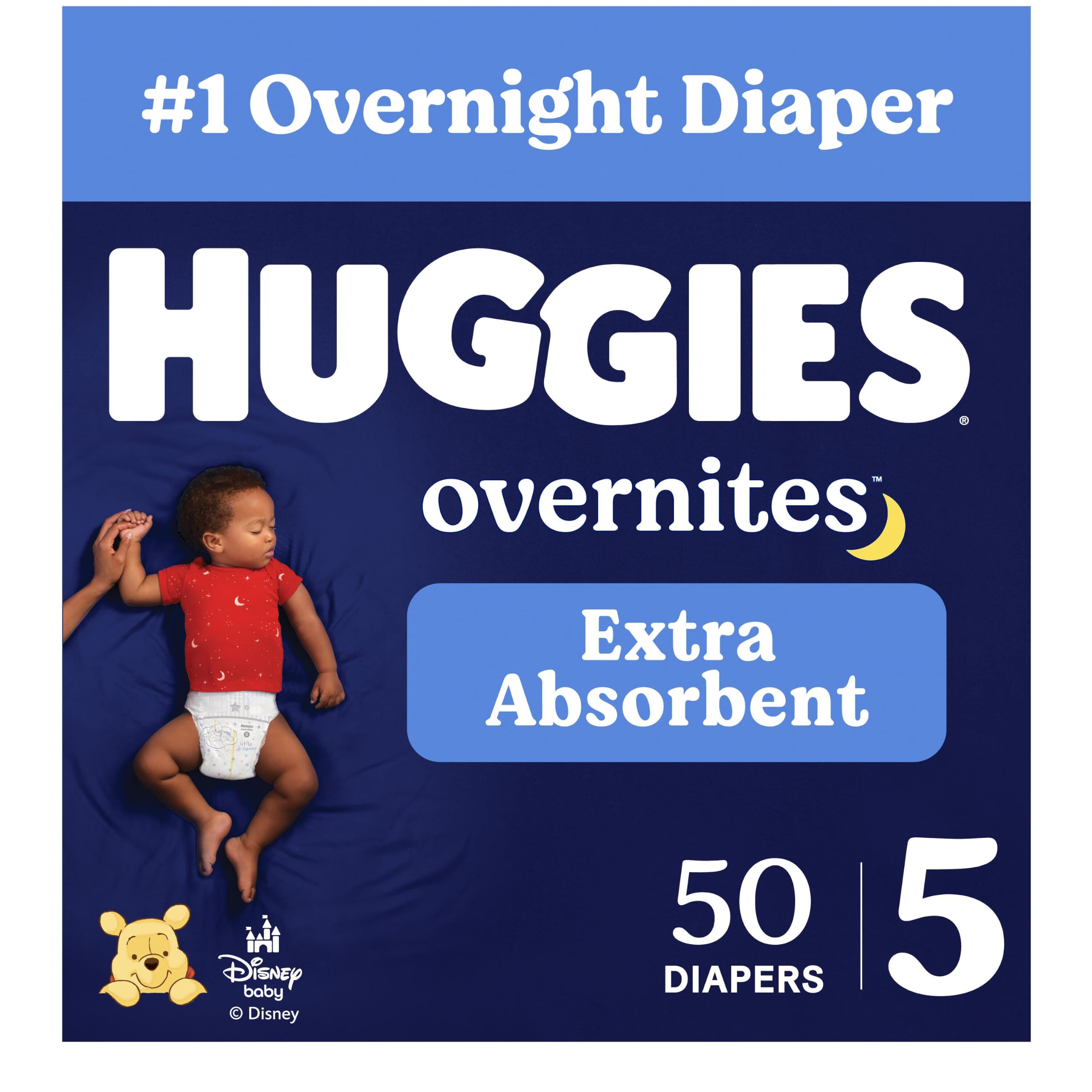 Huggies Overnites Diapers Size 5, 50 Count | Extra Absorbency, Nighttime Leak Pr