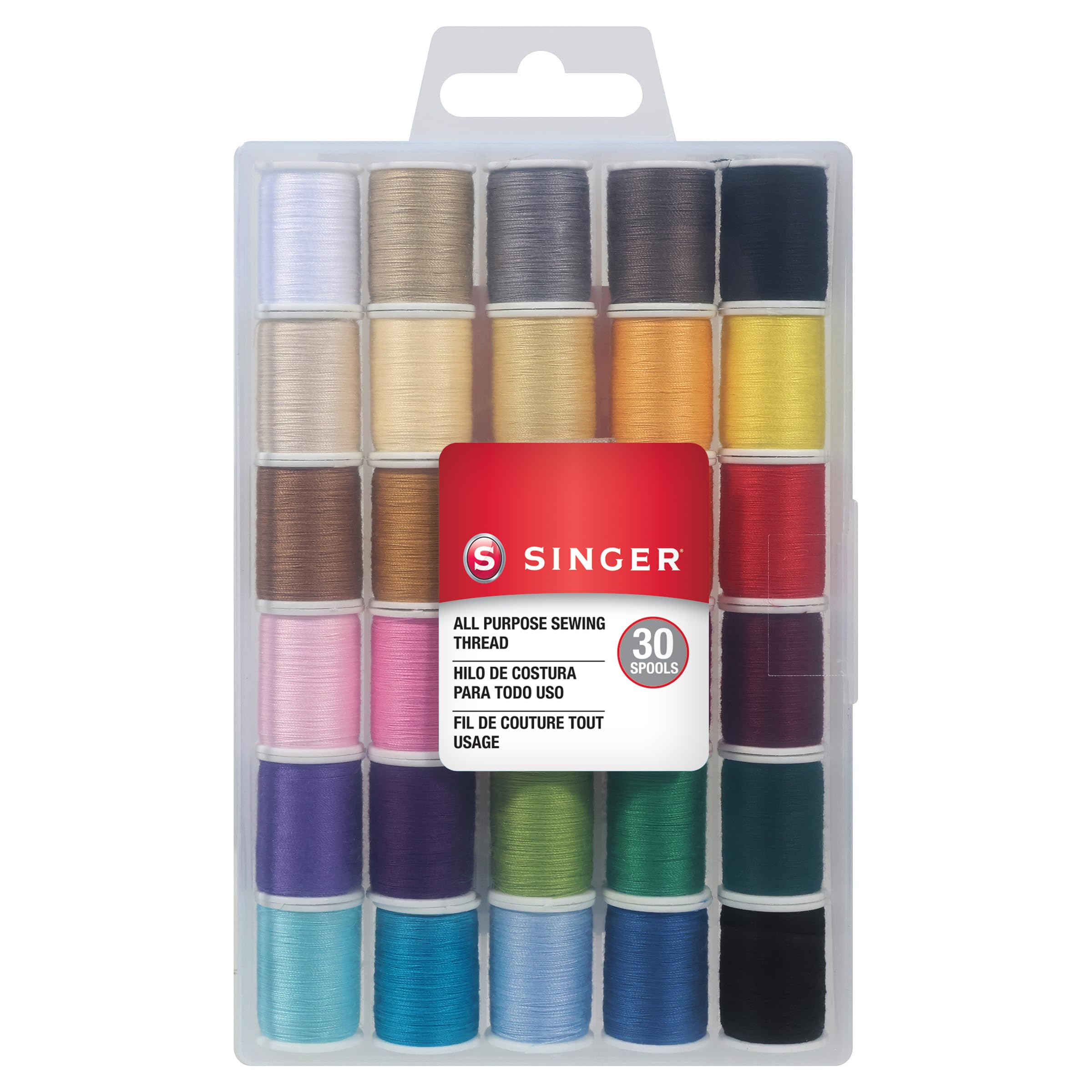 SINGER Polyester Sewing Thread Set, Assorted Colors, 50 Yards, 30 Count | 30 spo