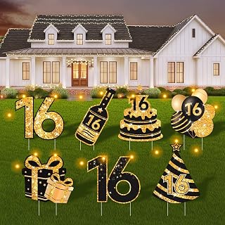 16th Birthday Decorations for Girls & Boys - 7 Pcs Sweet 16 Yard Signs with Stakes, LED Lights & Double-Sided Tape | Sweet 16 Signs | Outdoor/Indoor Party Favors, Photo Props & Lawn Decorations