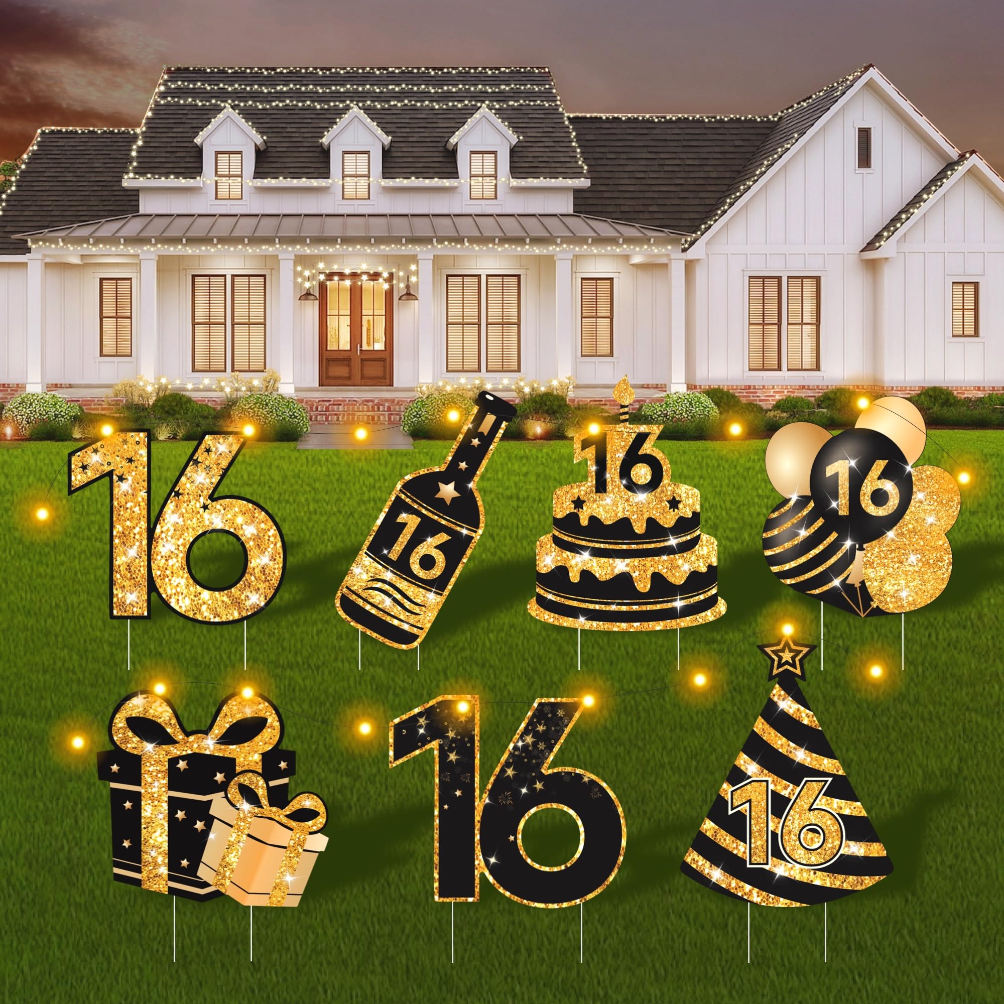 16th Birthday Decorations for Girls & Boys - 7 Pcs Sweet 16 Yard Signs with Stak