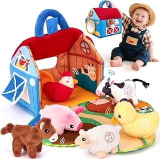 hahaland Baby Toys 6-12 Months, Surprise Barn Farm Animals with Sounds Word | 6PCS Farm Toys Montessori Toys for 6 Month Old Baby Gifts Toddlers Christmas Stocking Stuffers 1 Year Old Boy Girl Gifts