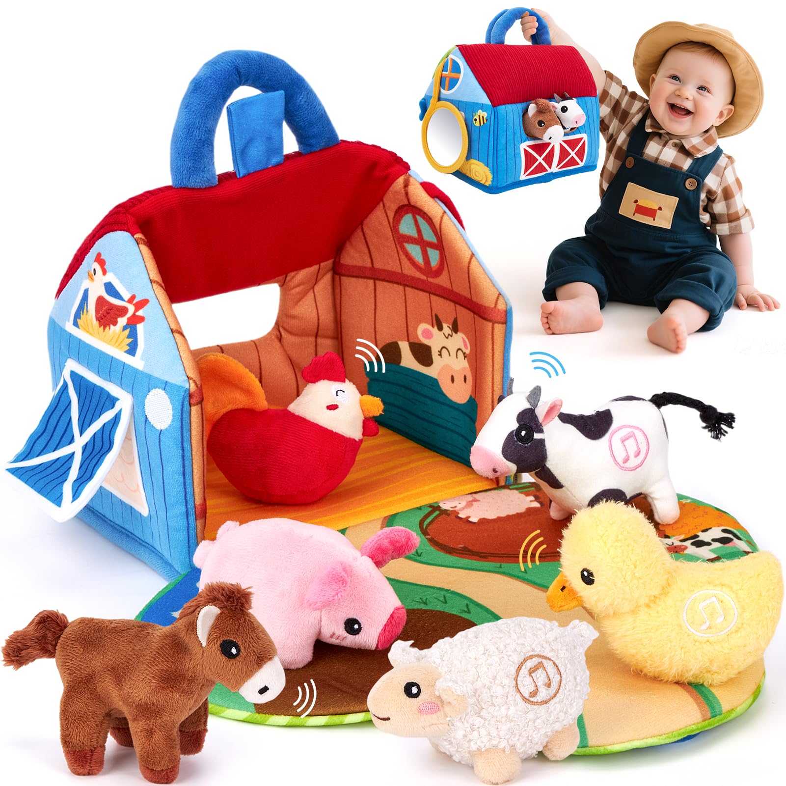 hahaland Surprise Barn with Stuffed Farm Animals for Baby Toys 6-12 Months | Mon