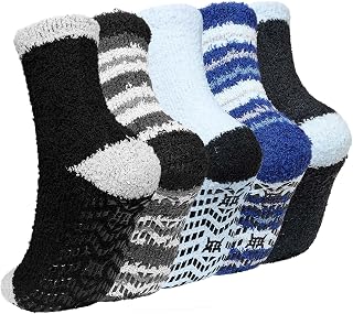 LOFIR Warm Non-slip Socks for Men: Flannelette Socks for Men in Winter - Thick Fluffy Thermal Coral Fleece Socks 5 Pairs 36-46