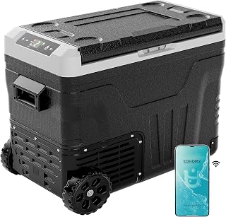 EUHOMY 53QT 12 Volt Refrigerator, -4℉~ 68℉ Portable Freezer, for Car | No Ice Needed, 12V&amp;100-240V,Wheels&amp;Basket Fast Cooling, ECO/MAX Modes, 3-Level Battery Protection, Home&amp;Outdoor Use,Low Noise