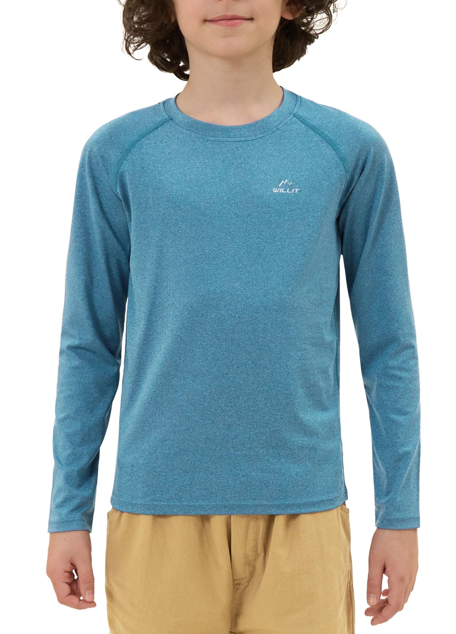 Willit Boy's UPF 50+ Sun Protection Shirt, Long Sleeve, Youth Swim Shirt, SPF Fi