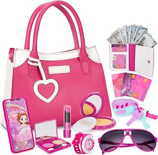 Officygnet Play Purse for Little Girl, Pretend Princess Play Girls Toys for 3 4 5 6 7 8 Year Old, Toddler Purse with Accessories, Kids Toy Purse Birthday for Girls Ages 3-5 4-5 6-8