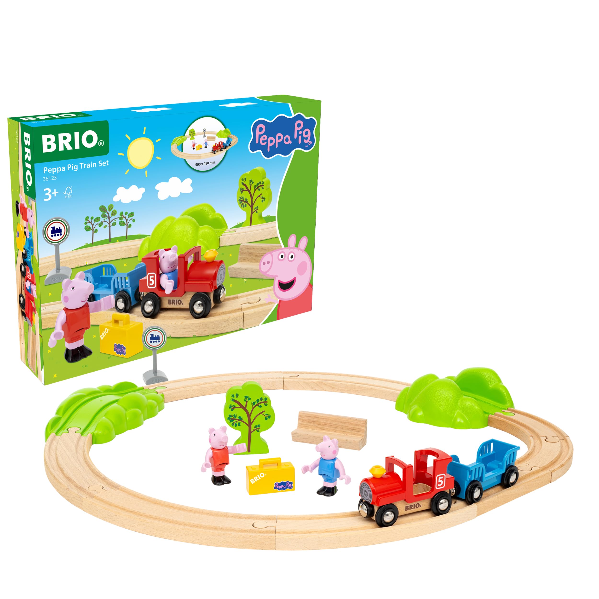 BRIO World Peppa Pig Train Set - 18-Piece FSC-Certified Wooden Railway Set - Inc