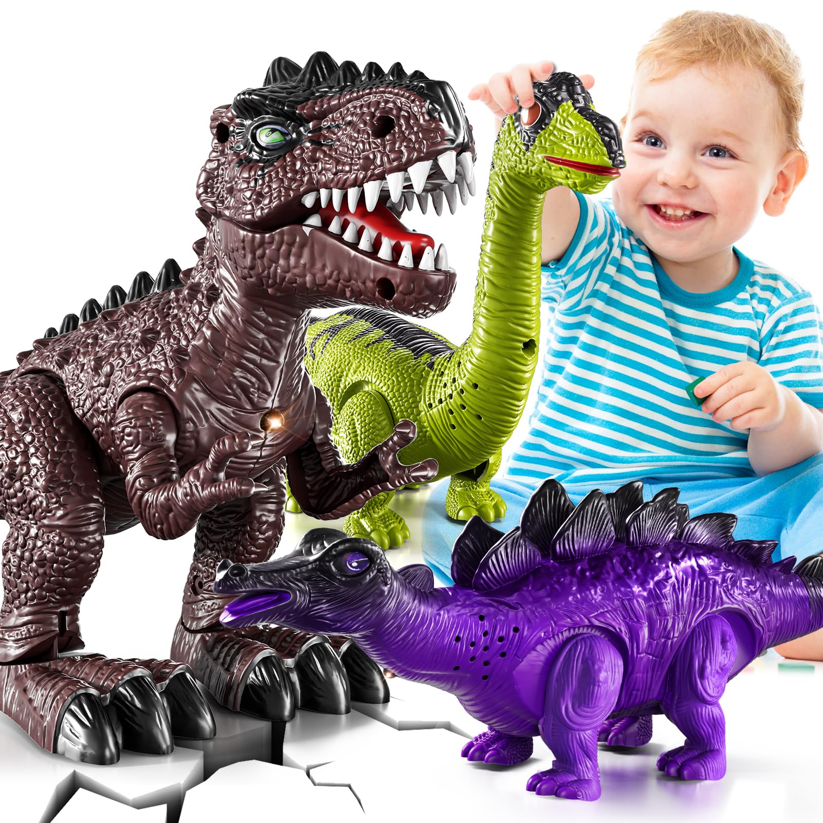 BLmukce 3-Pack Electronic Walking Dinosaur Toys for Kids 3-5, Moving Dinosaurs T