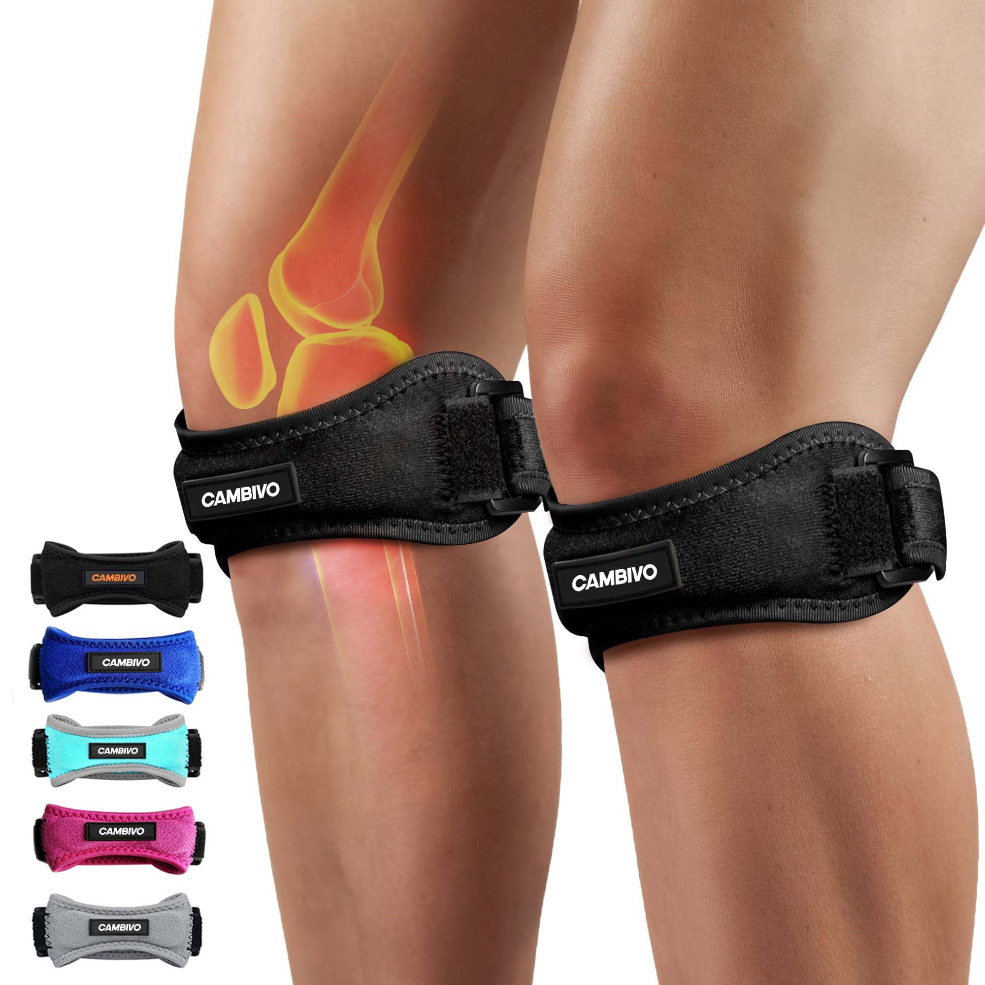 CAMBIVO 2 Pack Patella Tendon Knee Straps, Knee Brace for Women & Men with Extra