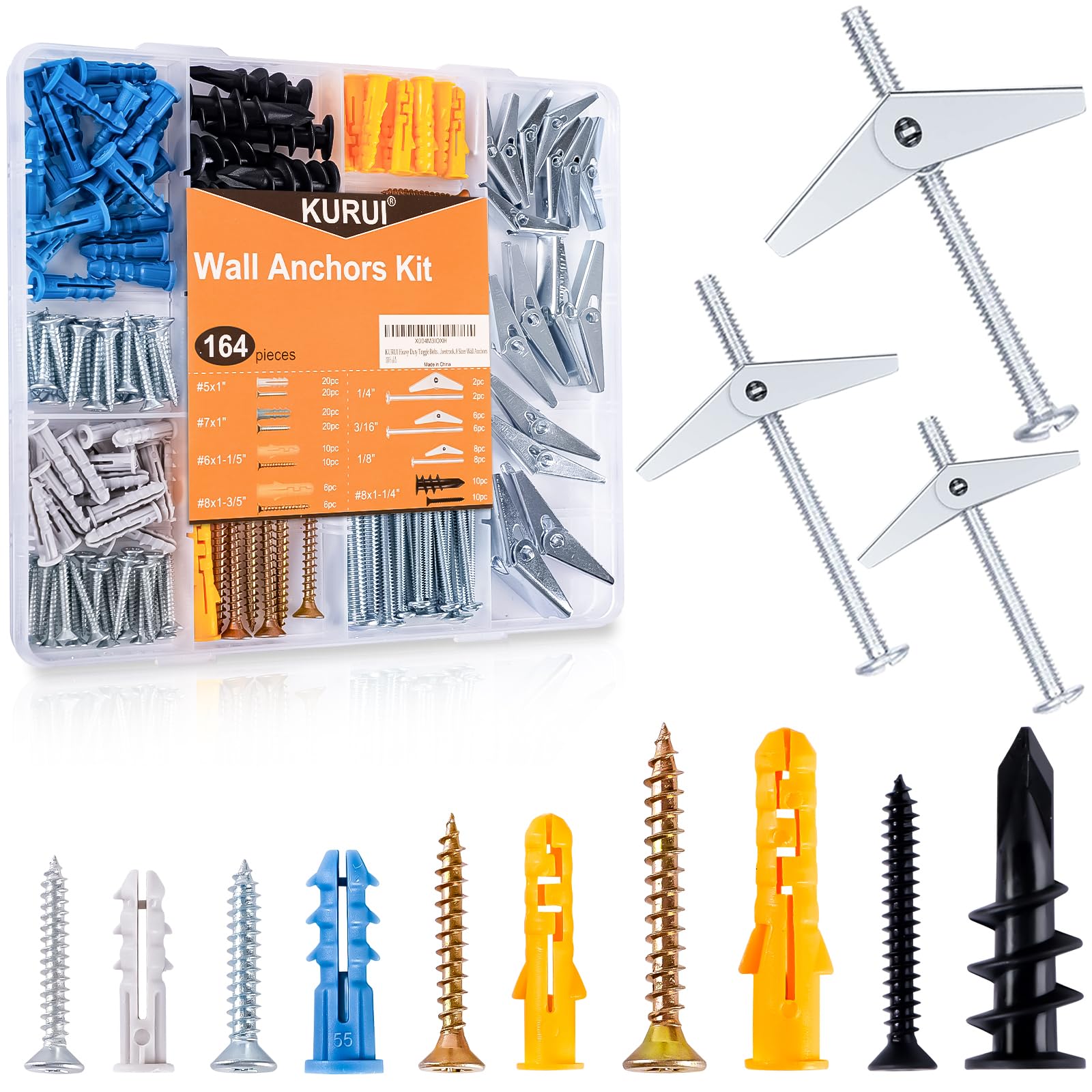 KURUI Drywall Anchors Assortment Kit With Self Drilling Wall Anchors and Heavy D