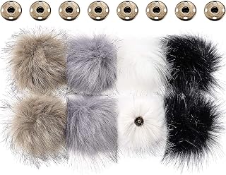 Boao 8 Pcs Faux Fur Pompoms for Hat with Removable, Gray Black White4 Pack | Button Faux Fur Fluffy Pompom Balls Knit Hats Clothing Accessories for Bobble Hat Knitting Shoes Scarves Bag
