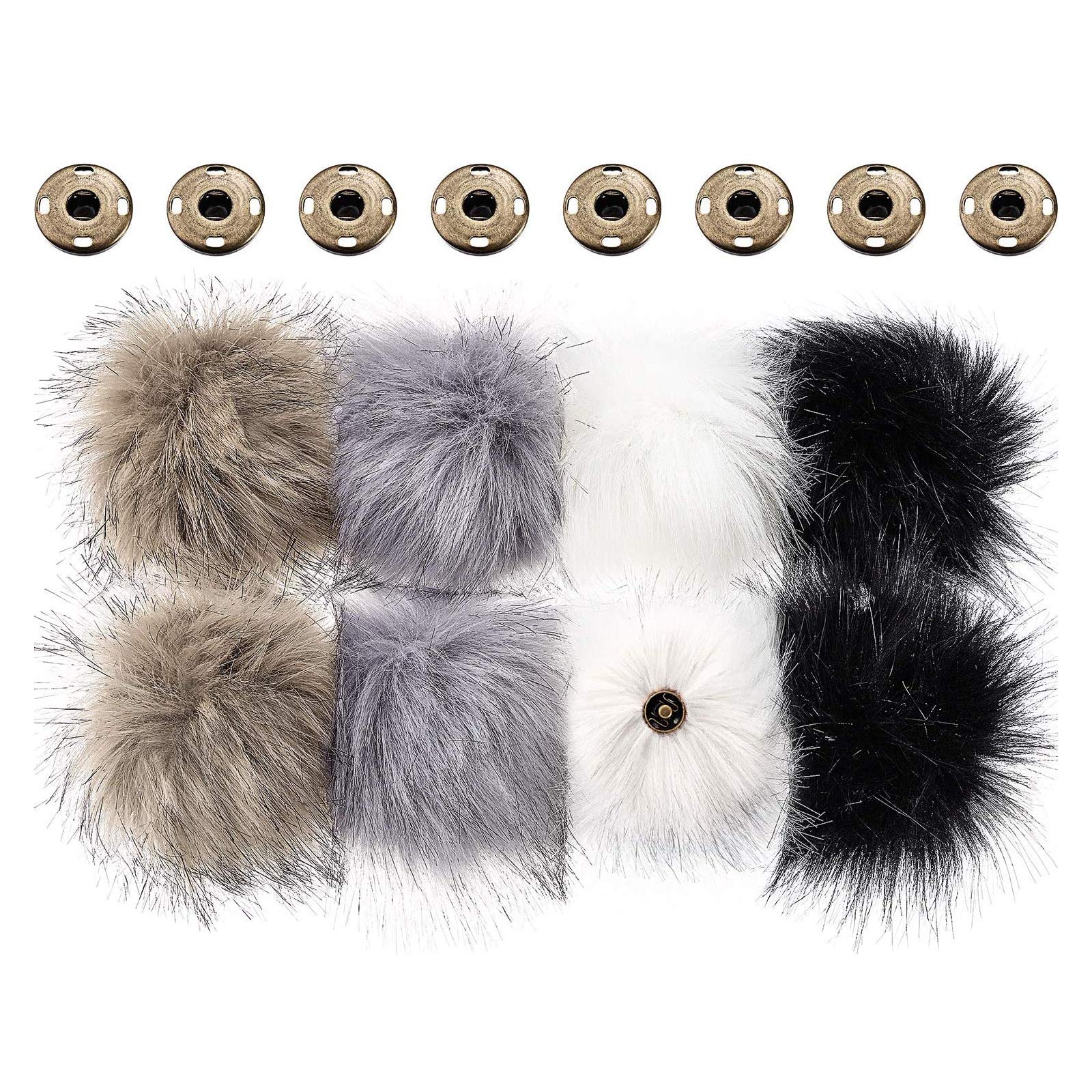 Boao 8 Pcs Faux Fur Pompoms for Hat with Removable, Gray Black White4 Pack | But