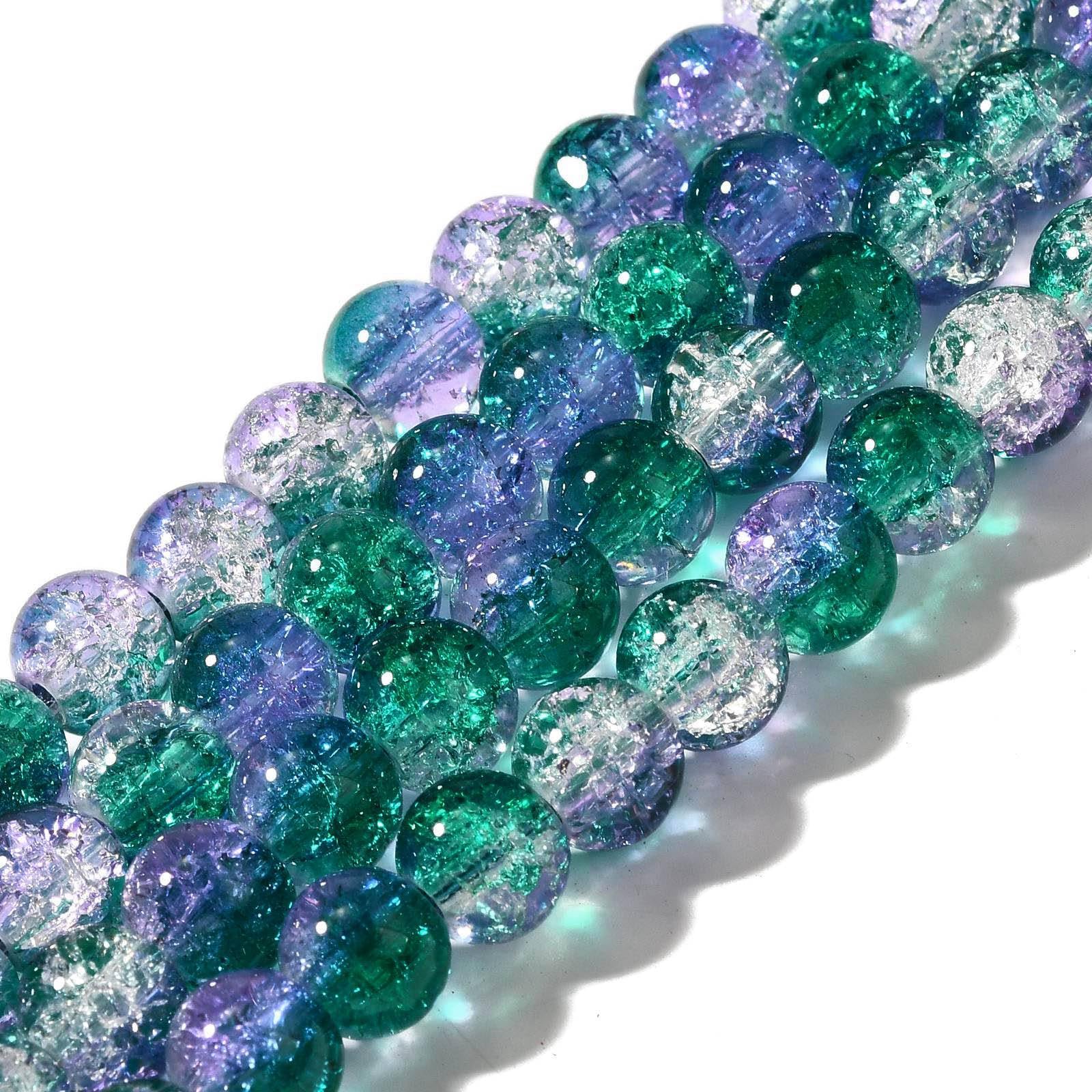 1 Strand Clear Cracked Glass Beads Two Tone Round Cracked Glass Spacer Beads Jew