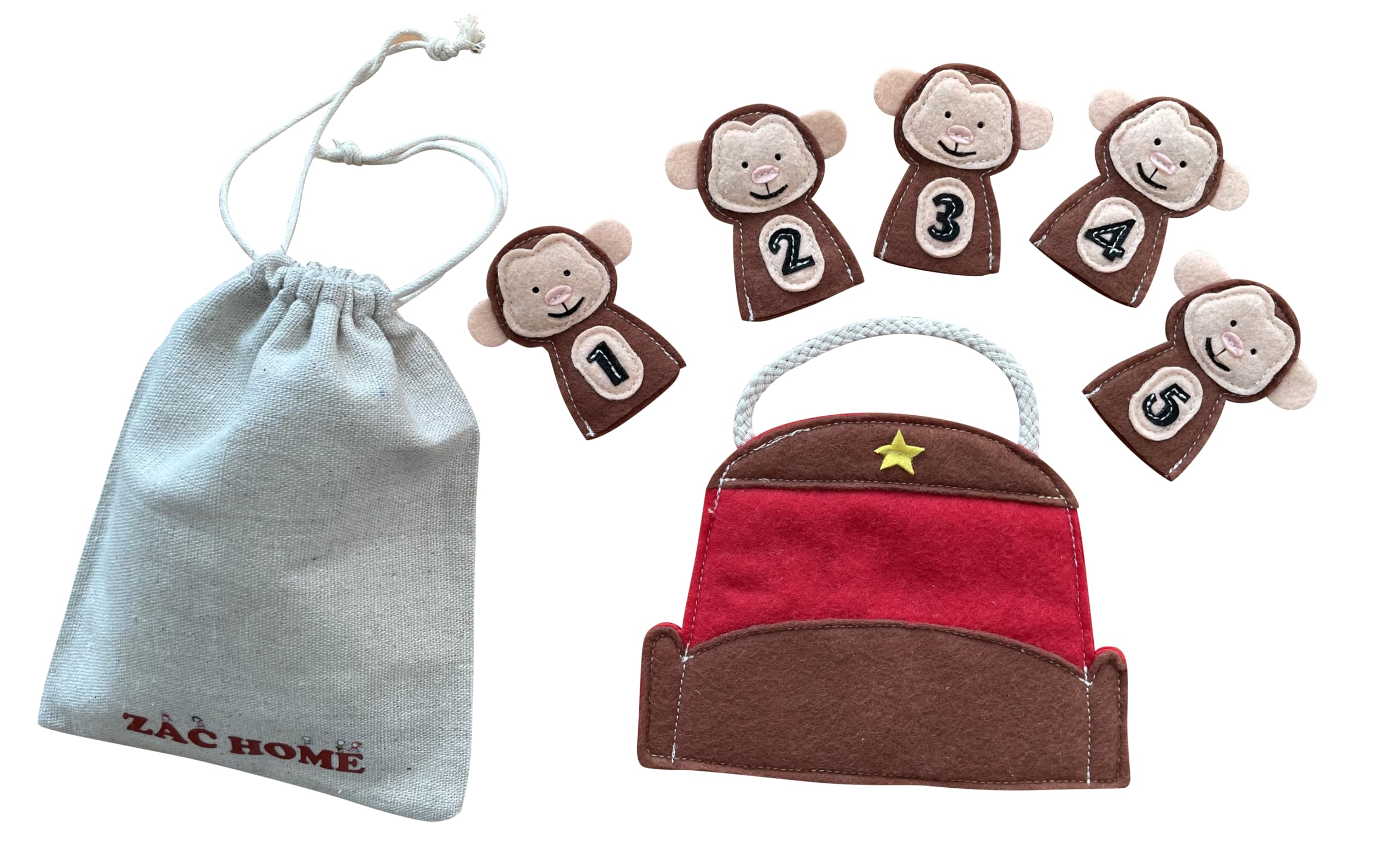 5 Little Monkey Jump in The Bed Nursery Rhyme Storytell Educational Finger Puppe